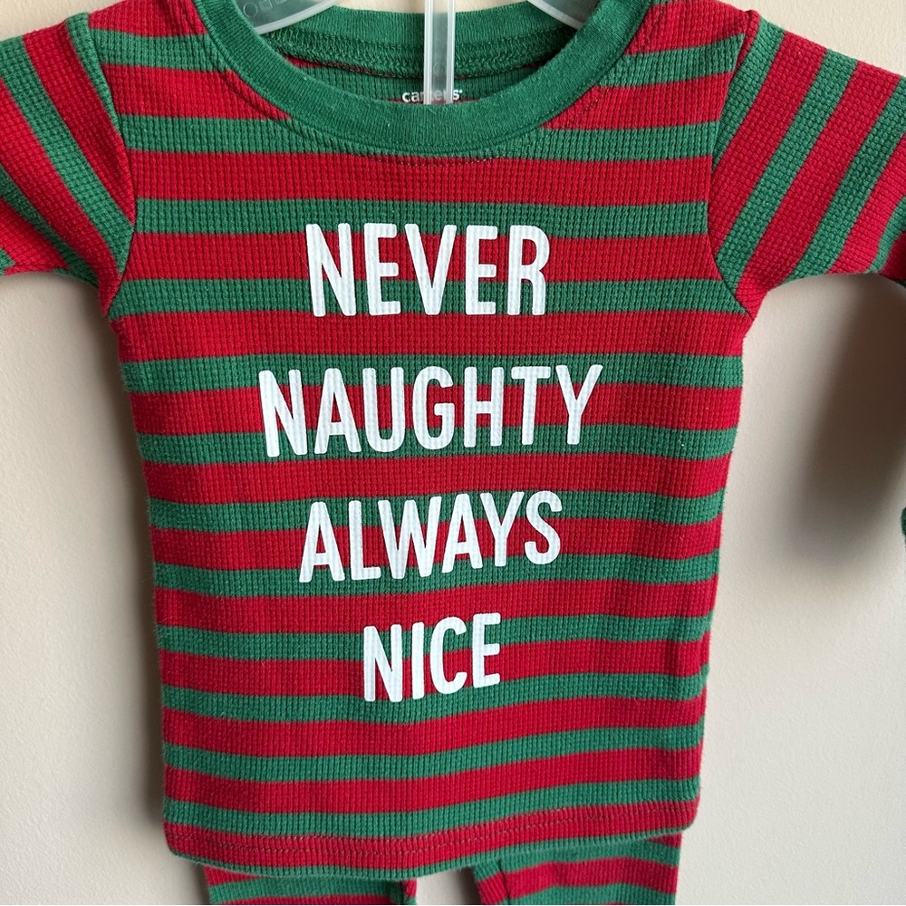 Carter's Red and Green Striped Christmas Pajama Set - size 12m - Picture 2 of 6